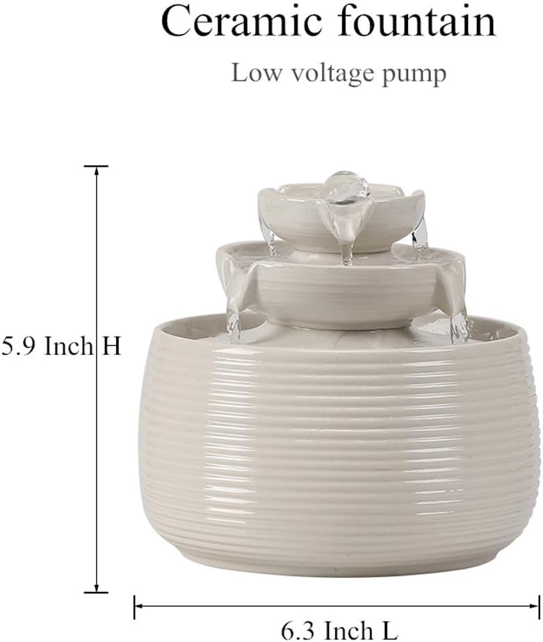 Outdoor and Indoor Water Feature Fountain Waterfall Tabletop Desktop mini Ceramic Garden Fountain (White A170)-VerdiqueGarden