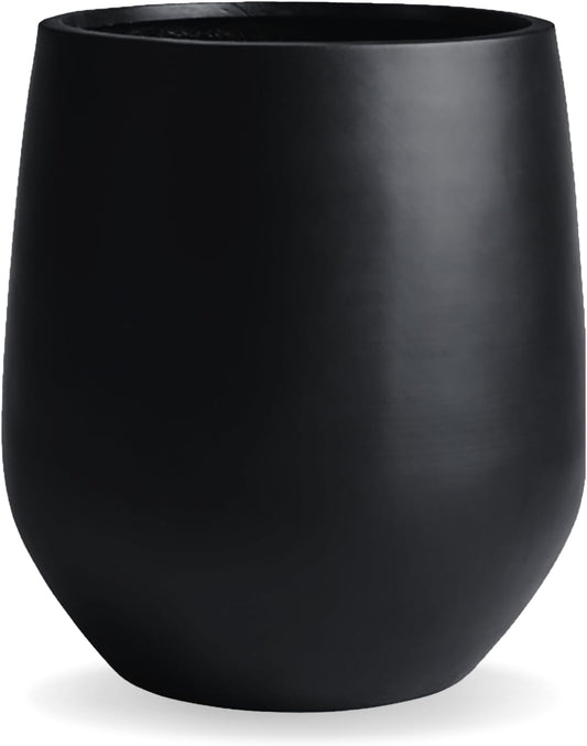 21" H x 19" D Corso Fiberstone Round Planter with Drainage Hole, Smooth Finishes, Weather Resistant for Indoor and Outdoor Use, Included 2 Extra Coco Mats (Black, 15" Pot Opening)-VerdiqueGarden