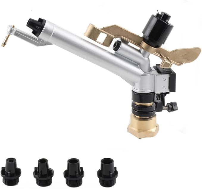1.5" 360° Adjustable Impact Spray Gun Sprinkler with Nozzle Set, Water Spray Gun Large-Area Agriculture Irrigation Spray Gun Watering Sprinkler for Garden Farm Lawn-VerdiqueGarden