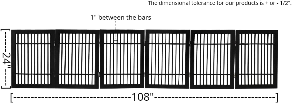 Pet Dog Gate Strong and Durable Freestanding Folding Acacia Hardwood Portable Wooden Fence Indoors or Outdoors by Urnporium (Black Pet Gate, 6 Panel 24" Tall)-VerdiqueGarden