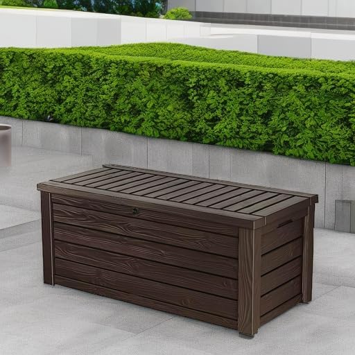 Keter Westwood 150 Gallon Deck Box Organizer, Doubles as 2-Person Bench Seat, Brown – Large Resin Outdoor Storage and Seating with Lockable Lid for Garden, Pool, and Patio-VerdiqueGarden