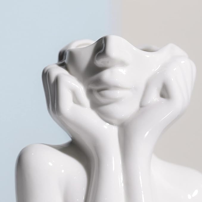 BrownLove Ceramic Face Vase White Flower Vase for Decor Female Form Face Vase Art Vase Modern Decorative Vase Centerpiece for Table Shelf Living Room Office Bedroom Small-VerdiqueGarden