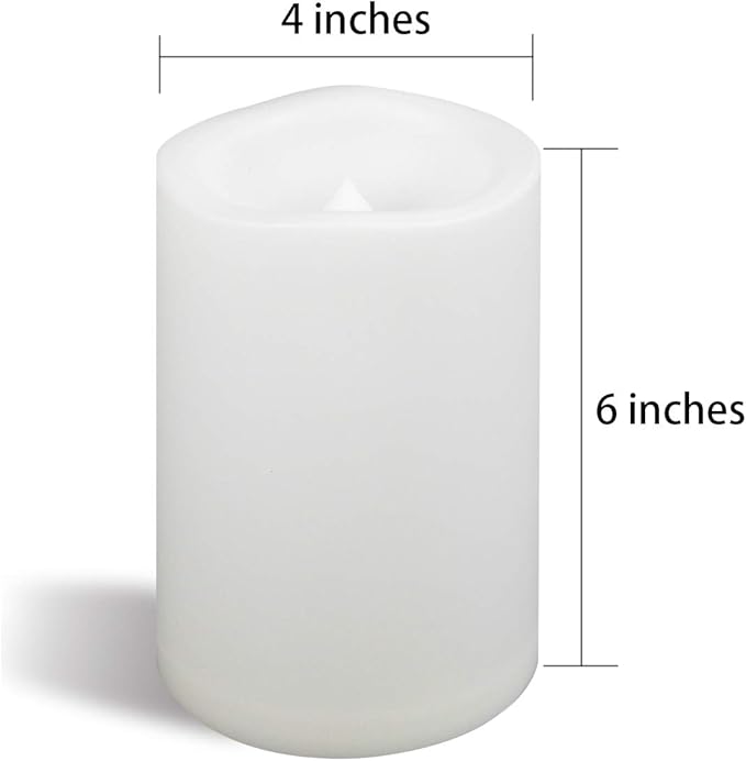 CANDLE CHOICE Waterproof Outdoor Battery Operated Flameless Candle Remote Timer Large Tall White Plastic Realistic Flickering Electric LED Pillar Lantern Garden Wedding Christmas Decorations 4”Dx6”H-VerdiqueGarden