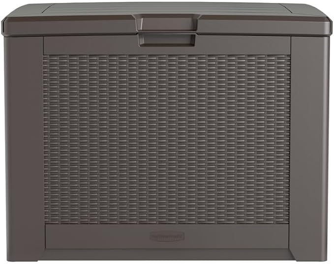 Rubbermaid Medium Resin Outdoor Storage Deck Box (74 Gal) Weather Resistant Brown Deck Organization for Home/Backyard/Pool Chemicals/Toys/Garden Tools/Porch/Patio Cushions-VerdiqueGarden