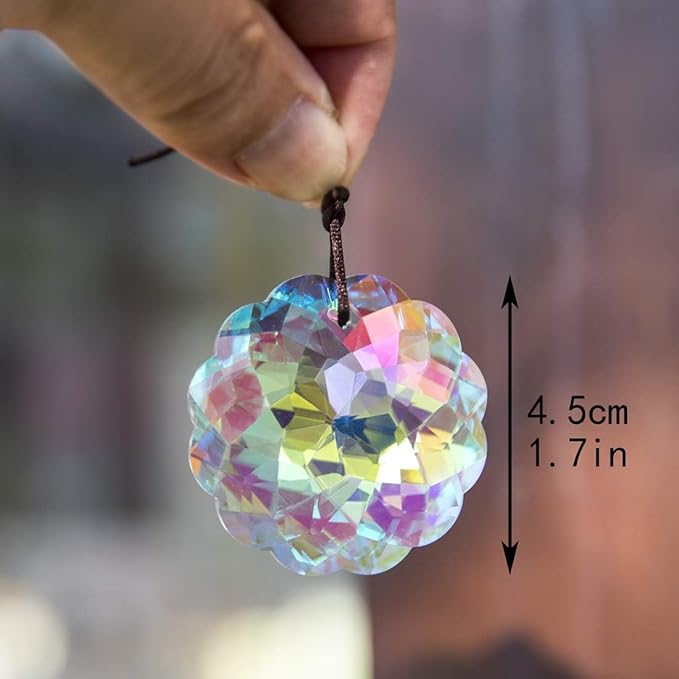HDCRYSTALGIFTS Set 2 AB Color Crystal Suncatcher Datura Shaped Pendant Rainbow Feng Shui Hanging Prism (45mm)-VerdiqueGarden