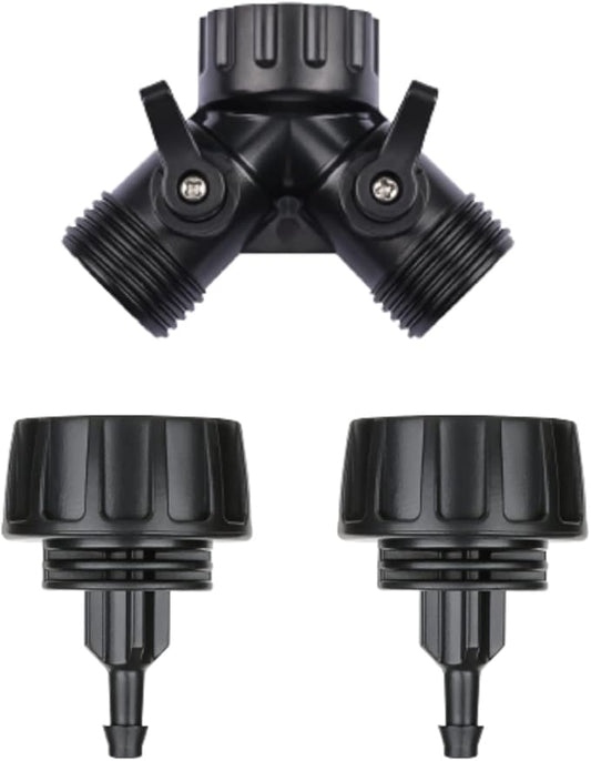 1/4 Inch Drip Irrigation Tubing Fitting to Faucet Adapter Connector, 2 Way Y Splitter for 3/4" Inch Garden Hose to 1/4 Inch Drip Irrigation Hose-VerdiqueGarden