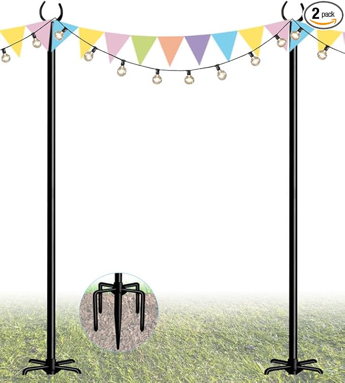 String Light Pole Stand for Outdoor String Lights Hanging, Use for Backyard, Garden, Patio, Party, Festival, Wedding, Picnic, 10FT, Matte, 2 Poles-VerdiqueGarden
