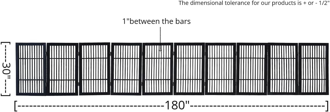 Pet Dog Gate Strong and Durable Freestanding Folding Acacia Hardwood Portable Wooden Fence Indoors or Outdoors by Urnporium (Black Pet Gate, 10 Panel 30" Tall)-VerdiqueGarden