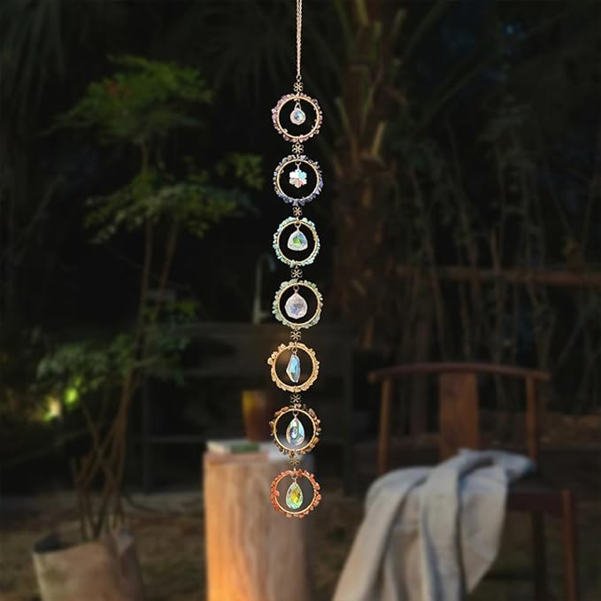 Crystal Sun Catcher Window Hanging 7 Chakra Spheres Gemstone Decor Hanging Ornament Natural Gem Wall Hangings Healing Crystal Decor Handmade Home Window Car Decoration Gift for Mom-VerdiqueGarden
