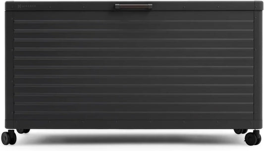 175 Gallon Outdoor Storage Box Waterproof, Metal Deck Box with wheels for Patio Furniture, Garden Tools, Outdoor Cushion, Charcoal-VerdiqueGarden