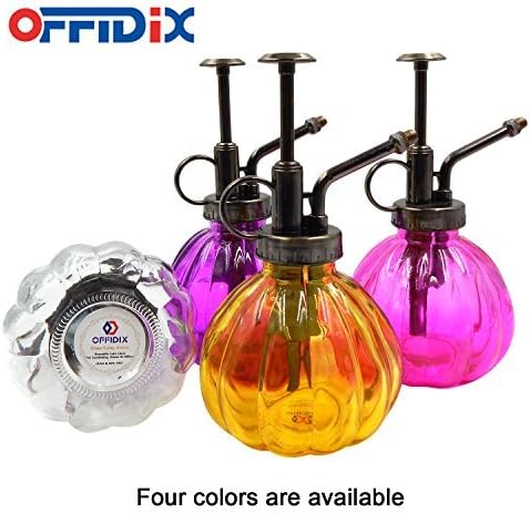 OFFIDIX Yellow Glass Watering Can Indoor, 6.3" Tall Vintage Style with Bronze Plastic Top Pump One Hand Spray Bottle-VerdiqueGarden