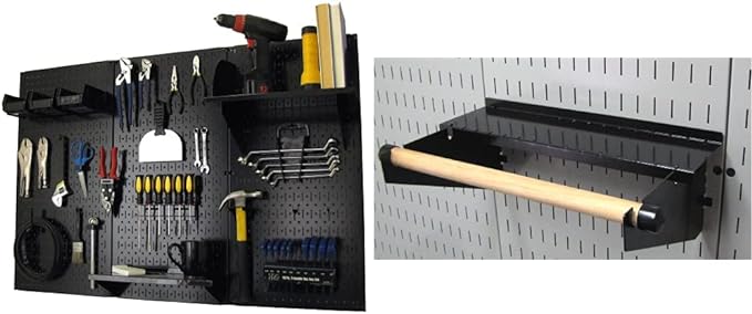 Wall Control Metal Pegboard Organizer - 4' Standard Tool Storage Kit, Black - Includes Pegboard Paper Towel Holder & Dowel Rod Shelf Assembly-VerdiqueGarden