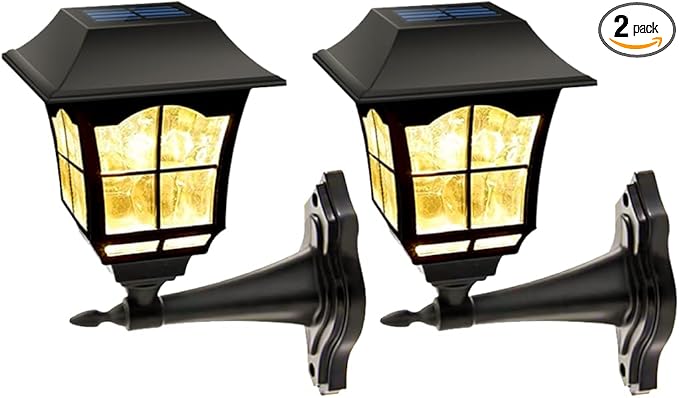 MAGGIFT 2 Pack Solar Wall Lantern Outdoor, Exterior Waterproof 15 Lumens Solar Sconce Light Fixture with Wall Mount Kit for Front Door Fence Garden Decor-VerdiqueGarden