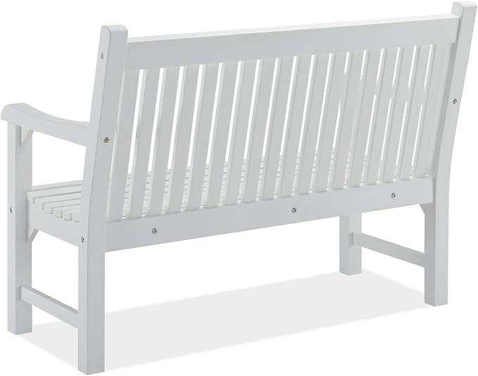 Psilvam 2-Person Poly Lumber Outdoor Bench with 700 Lbs Weight Capacity – Weatherproof Garden Seating for, Balcony Porch & Park, All-Weather Fade-Resistant Patio Furniture (White)-VerdiqueGarden