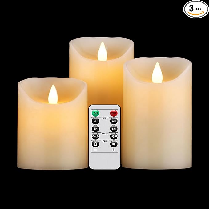 Tappovaly Flameless Flickering Battery Operated Candles 3pack Real Wax Pillar LED Candles with 10-Key Remote Control and 24 Hours Timer for Wedding, Party, Home Decoration (Ivory)-VerdiqueGarden