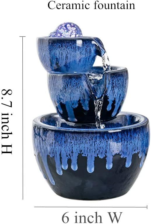Ceramic Tabletop Fountain with Ball for Indoor Table Desk Office Home Decoration (Blue)-VerdiqueGarden
