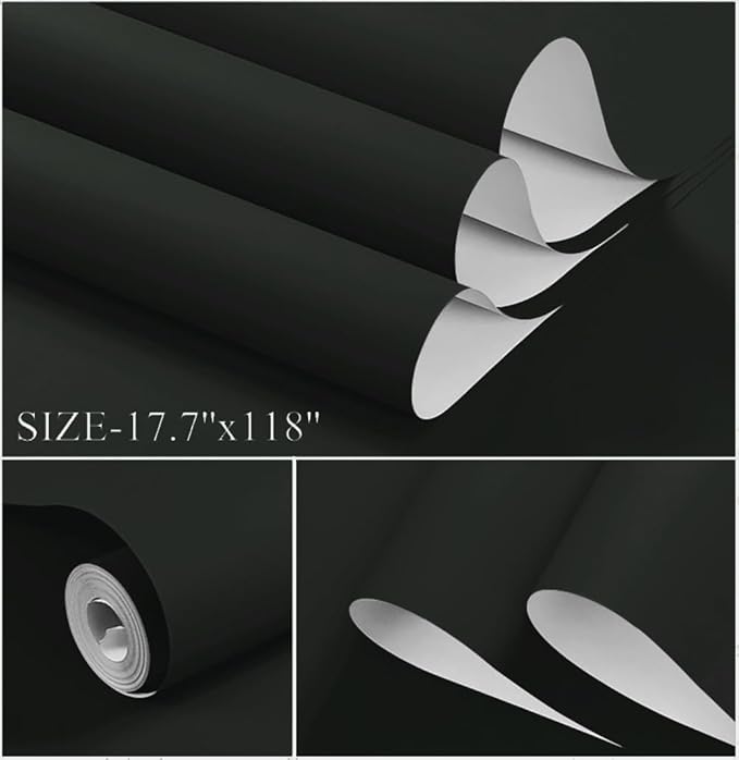 Dimoon 394''x17.7'' Dark Green Peel and Stick Wallpaper Contact Paper Modern Self Adhesive Wall Paper Removable Renter Friendly Textured Solid Color Shelf Vinyl Roll (394''x17.7'',Black Jadeite)-VerdiqueGarden