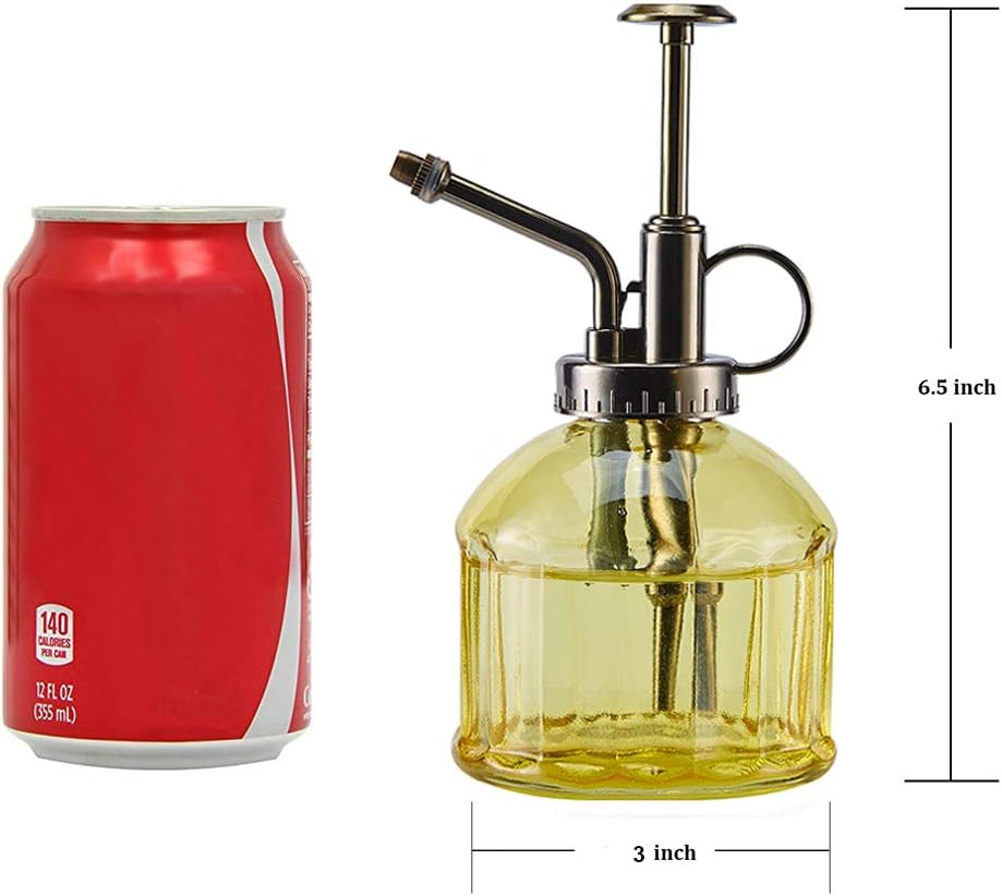 Glass Plant Mister Spray Bottle, 6.5" Tall Vintage Plant Spritzer Sprayer Mister, Succulent Watering Bottle with Top Pump, Small Glass Watering Can for Indoor Outdoor Houseplant - Yellow-VerdiqueGarden