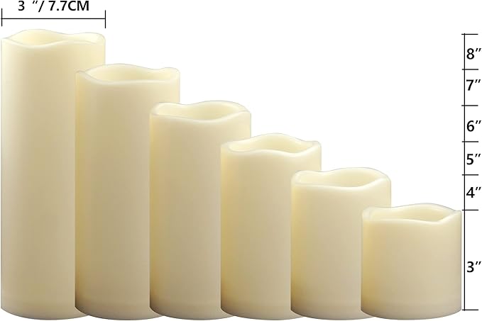 Waterproof Outdoor Battery Operated Flameless Pillar Candles with Timer White Plastic Realistic Flickering Fake Electric LED Lights for Lantern Garden Wedding Christmas Decorations 6 Pack-VerdiqueGarden