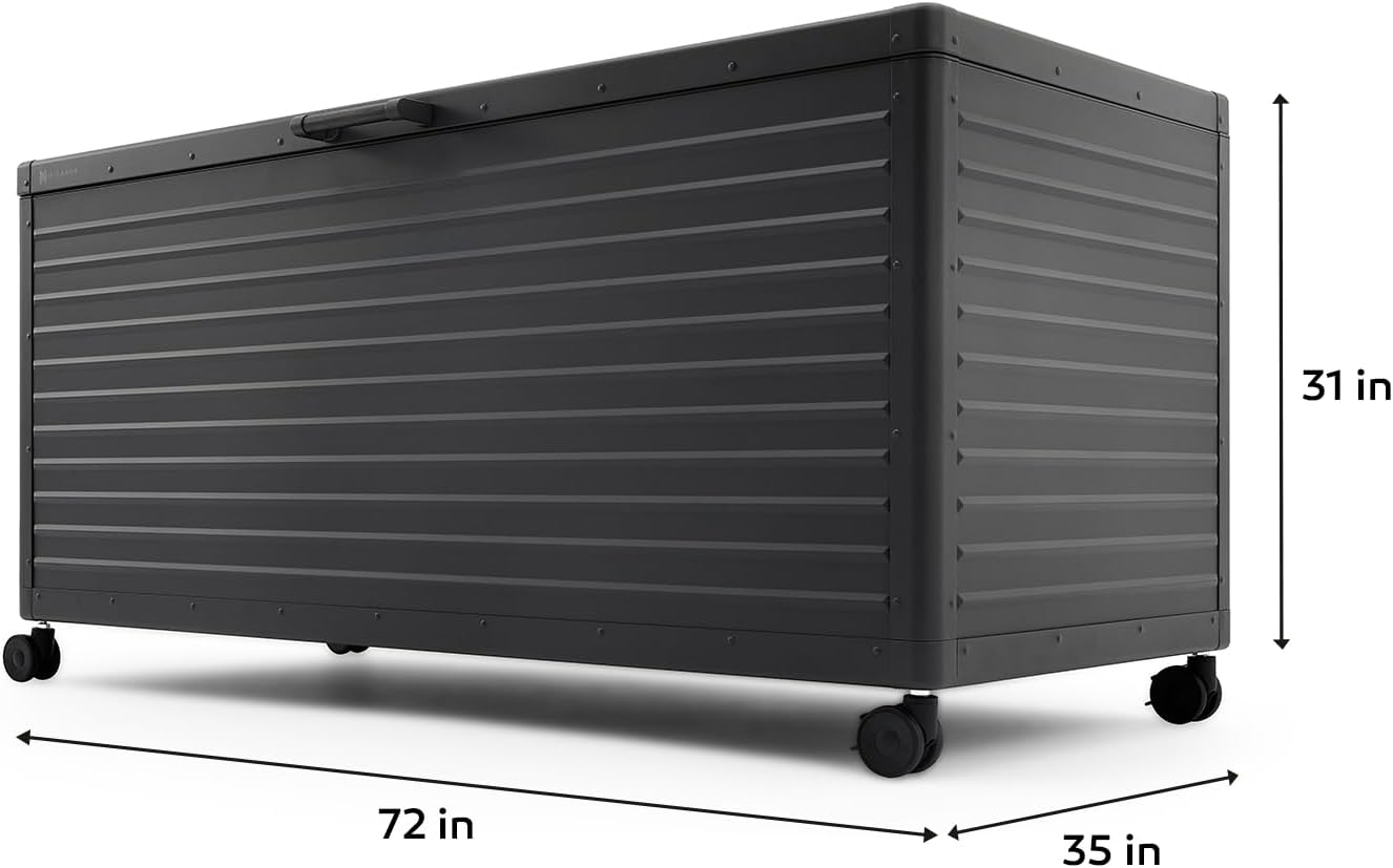 281 Gallon Outdoor Storage Box Waterproof with Wheels, Metal Deck Boxfor Patio Furniture, Garden Tools, Outdoor Cushion, Charcoal-VerdiqueGarden