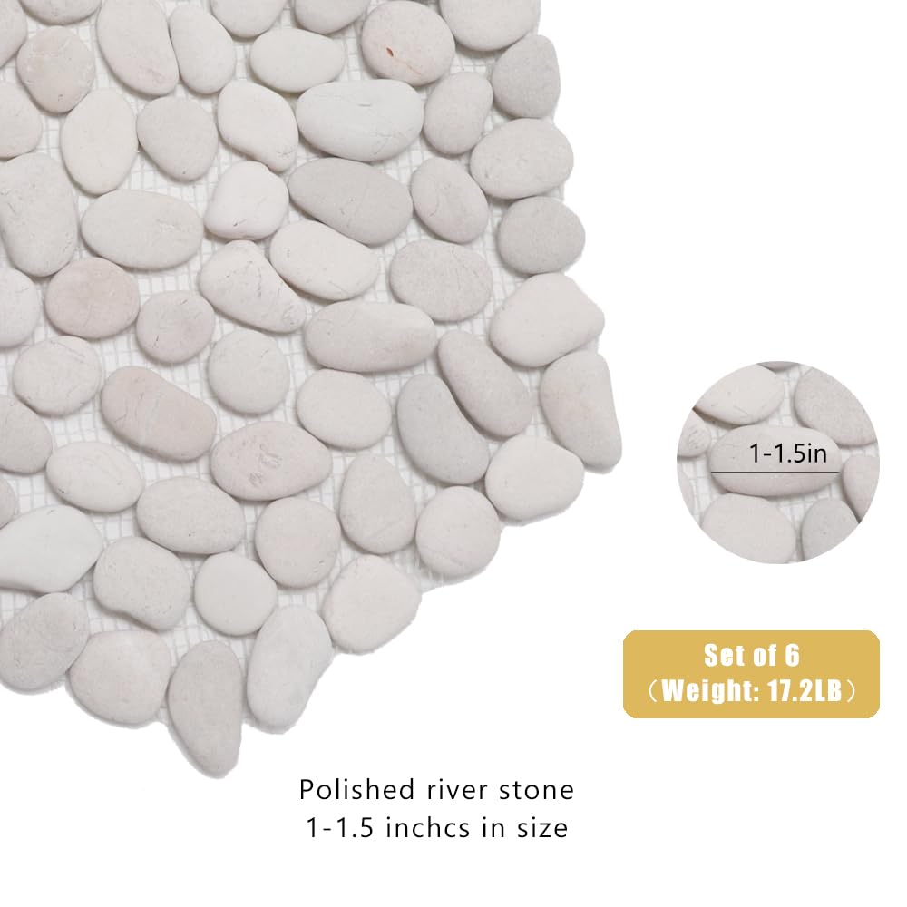 12 inch River Rock Stepping Stone - Pavers for Outdoor Garden Walkway, Landscaping - Polished Pebble Step Stones for Patio Yard Lawn Pathway, Set of 6 (Hexagon,White)-VerdiqueGarden