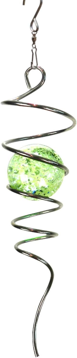 FONMY Gazing Ball Stainless Steel Spiral Tail-Decorative Wind Spinner with Glow Glass Ball, with Hanging Swivel Hook, Indoor Outdoor Decoration Silver Glow -13 inch Height-VerdiqueGarden