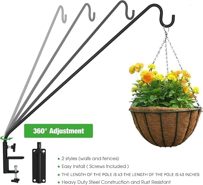 ERYTLLY Heavy Duty Deck Hook Wall Mounted Hook, Extensible and Adjustable Deck Hook with 2" Non Slip Horizontal Clamp for Hanging Bird Feeder, Plants, Suet Baskets,Wind Chimes,Lanterns and More-VerdiqueGarden