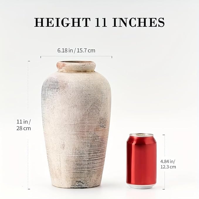 Decorative Ceramic Rustic vase,Tall vase for Minimalist Decoration,11" Large Vintage Vase for Home Decor,Centerpiece,Living Room,Enterway,Gray-VerdiqueGarden