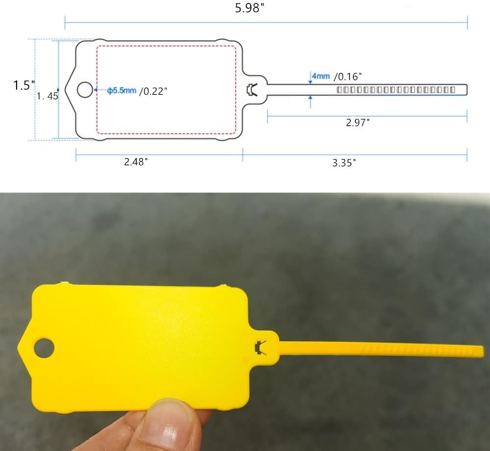 100pcs Reusable Blank Plastic Tags Ties Key Tags 1.45"*2.48" Serrated Tension Sealing Strap with Large Label Plastic Tie Mark Label Waterproof Hang Sign Write on Tag (Yellow, 100pcs)-VerdiqueGarden