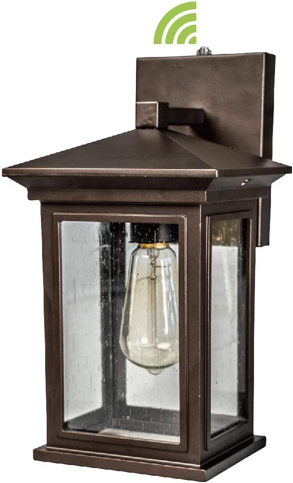 Dusk to Dawn Outdoor Wall Lantern, Exterior Wall Sconce Fixture with Tempered Clear Seeded Glass, Oil Rubbed Bronze (ORB) Finish for Outdoors (Medium Wall Mount - 2 Pack)-VerdiqueGarden