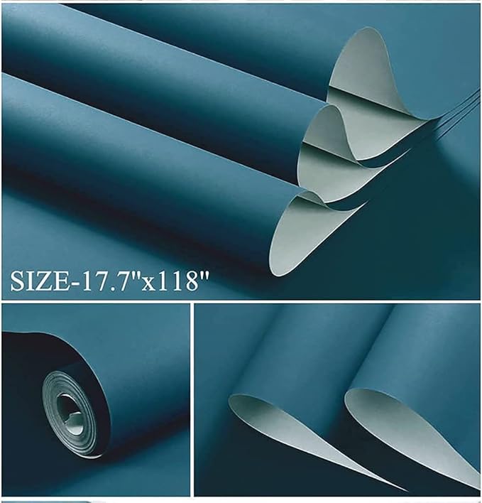 Dimoon 236''x17.7'' Blue Peel and Stick Wallpaper Contact Paper Modern Self Adhesive Wall Paper Removable Renter Friendly Textured Solid Color Shelf Cabinet Vinyl Roll (236''x17.7'',Dark Blue)-VerdiqueGarden
