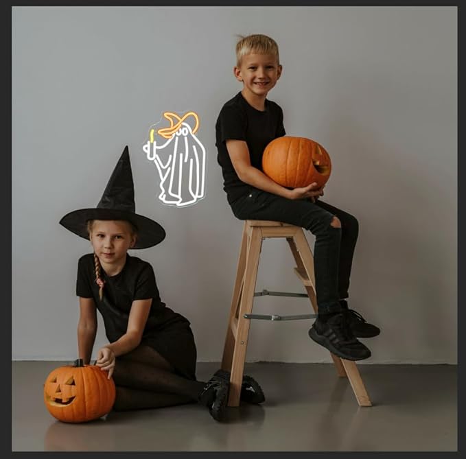 Ghost Neon Sign Wall Decor, Ghost Neon Light Bedroom Wall Decor Suitable for Kids Game Room Man Cave Birthday Halloween Decoration Gift-VerdiqueGarden