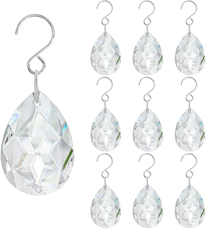 10pcs 38mm Clear Crystal Teardrops Chandelier Parts,Chandelier Crystal Prisms Pendants with Hook,Hanging Crystals for Lamp Window Christmas Tree Decoration Suncatcher-VerdiqueGarden