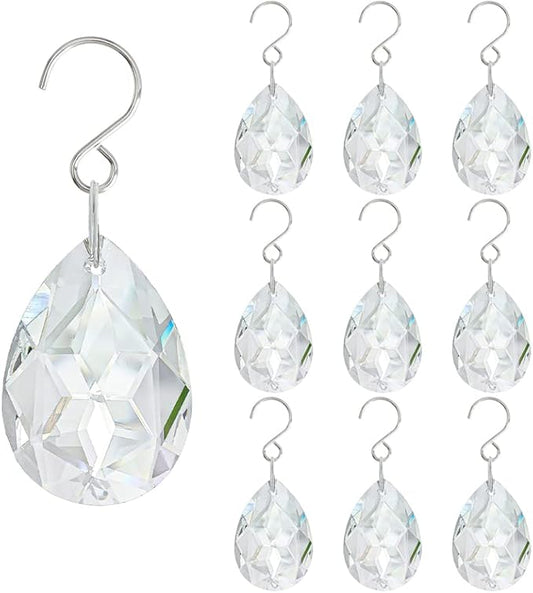 10pcs 38mm Clear Crystal Teardrops Chandelier Parts,Chandelier Crystal Prisms Pendants with Hook,Hanging Crystals for Lamp Window Christmas Tree Decoration Suncatcher-VerdiqueGarden