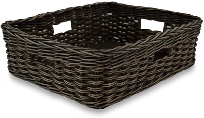 The Basket Lady Narrow Rectangular Wicker Storage Basket, Large, 20 in L x 16 in W x 6.5 in H, Antique Walnut Brown-VerdiqueGarden