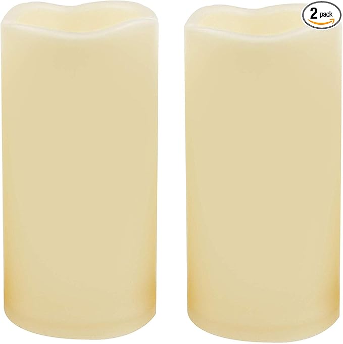 2 Waterproof Outdoor Battery Operated Flameless LED Pillar Candles with Timer Flickering Plastic Resin Electric Decorative Light for Lantern Patio Garden Home Party Wedding Decorations 3x6 Inch-VerdiqueGarden