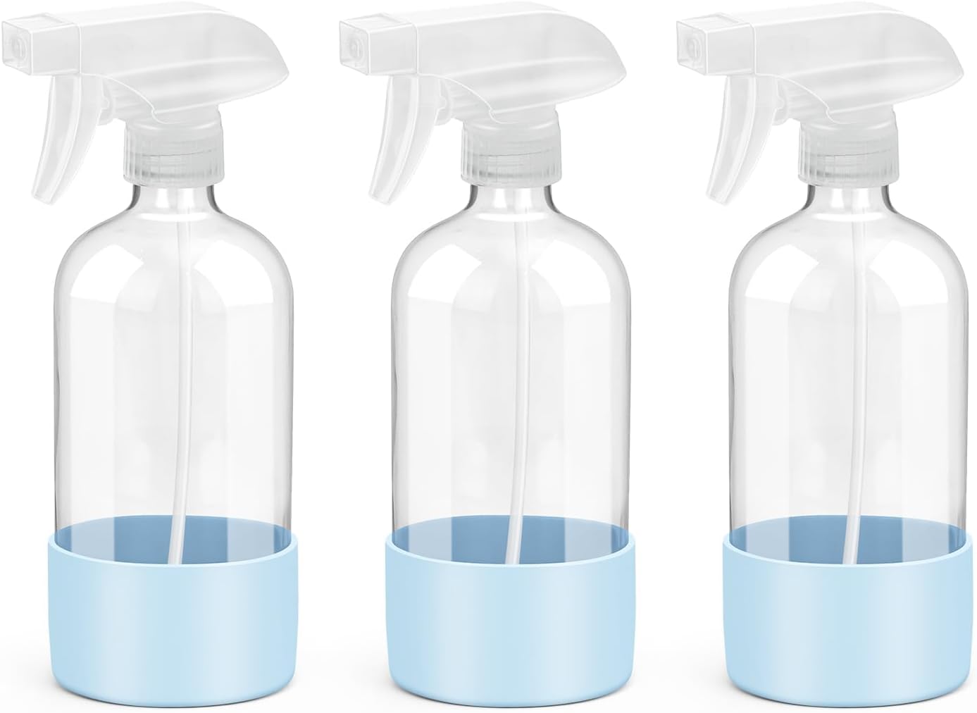 Glass Spray Bottles with Silicone Sleeve Protection, Empty 16 oz Refillable Containers, Reusable Spray Bottles with Adjustable Nozzle for Hair, Cleaning Solutions, 3 Pack Blue-VerdiqueGarden