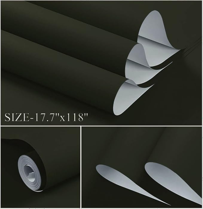 Dimoon 236''x17.7'' Green Peel and Stick Wallpaper Contact Paper Modern Self Adhesive Wall Paper Removable Renter Friendly Textured Solid Color Shelf Cabinet Vinyl Roll (236''x17.7'',Retro Green)-VerdiqueGarden