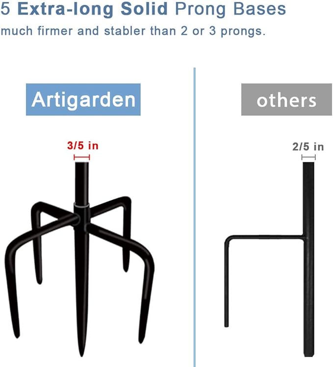 108 inch Outdoor Shepherd Hook with 5 Prong Base (2 Packs), Adjustable Heavy Duty Garden Hanging Stake for Bird Feeder Solar Light Plant Hanger Wedding Decor, Matte Black-VerdiqueGarden
