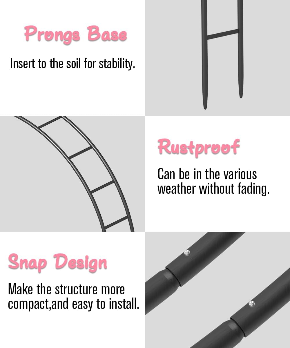 Queension Metal Arch Backdrop Stand 7Ft Wide 7.7Ft High, Wedding Arch Frame for Wedding Decorations, Balloon Arch Stand with Base for Ceremony, Outdoor Garden Arch Trellis for Climbing Plants, Black-VerdiqueGarden