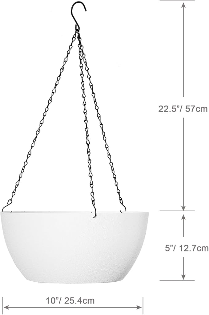 10 inch Hanging Planters for Outdoor Indoor Plants with Drainage Holes and Chain, 2 Pack Round Hanging Flower Plant Pots for Garden Home Porch Decor, White-VerdiqueGarden