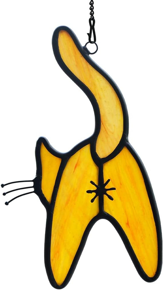 Orange Cat Stained Glass Suncatcher for Window,Funny Cute Cat Decor Stained Glass Window Hanging,Cat Gifts for Cat Lovers,Cat Themed Gifts for Women Friends Girl Kids-VerdiqueGarden
