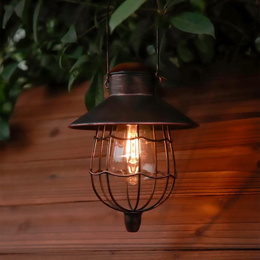 YAKii 6 Pack Solar Lantern Hanging Waterproof Outdoor Metal Solar Lamp with Warm White Light Decorate for Yard Garden Pathway Patio Porch (Antique Copper)-VerdiqueGarden