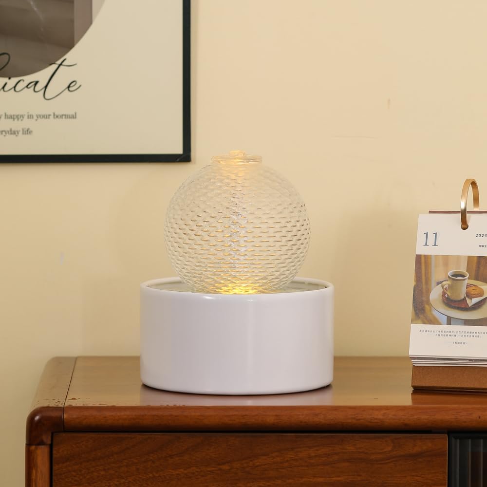 Generic Indoor Water Feature Tabletop Ceramic Fountain Home Kitchen Office Decoration Modern Design Style (white)-VerdiqueGarden