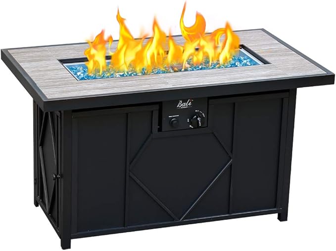 BALI OUTDOORS Fire Pit Table Propane Gas Firepit Rectangular Fire Table 42In 60,000 BTU for Outside Patio Backyard Deck Balcony-VerdiqueGarden