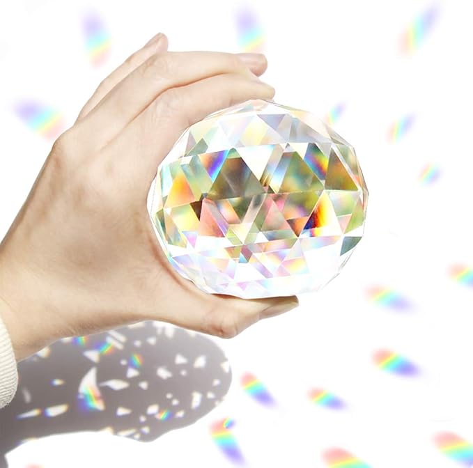 Clear Crystal Suncatcher Ball Prism Glass Sphere Faceted Gazing Ball Rainbow Maker Window Prisms Suncatcher for Window, Sun Catcher(80mm/3.15inch)-VerdiqueGarden