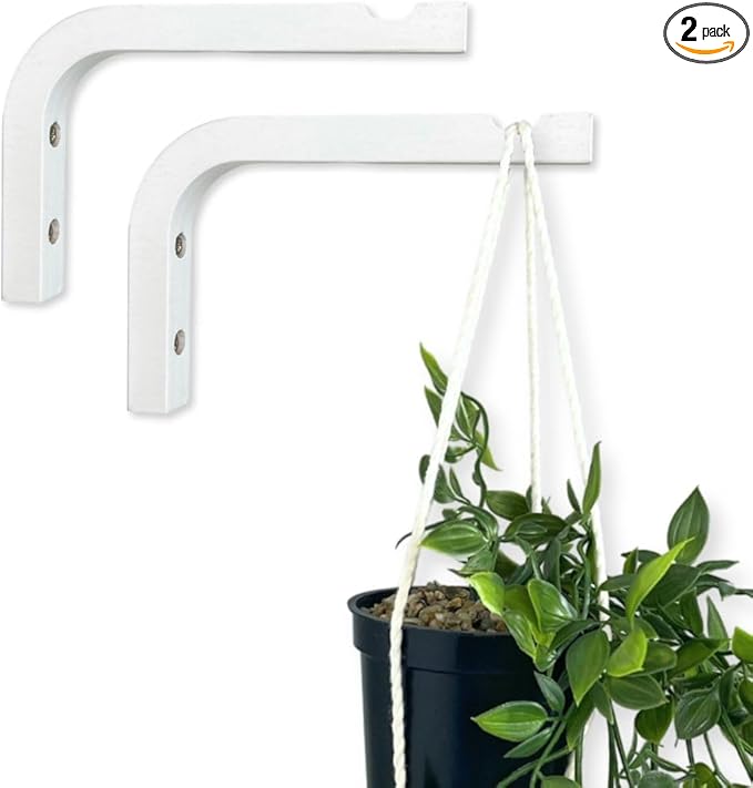 2-Piece Set of Plant Hooks for Wall 6 inch - Mounted Wooden Plant Hook - Indoor and Outdoor Bracket Plant Hanger for Planters, Lanterns, Bird Feeders, Patio Decorations (White)-VerdiqueGarden