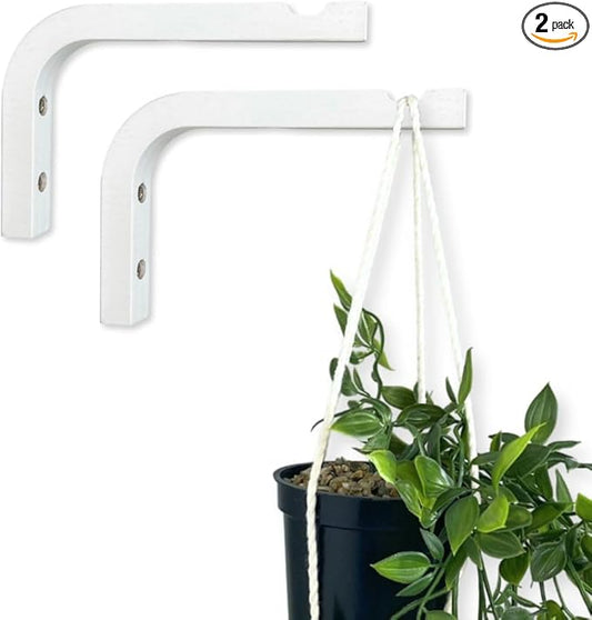 2-Piece Set of Plant Hooks for Wall 6 inch - Mounted Wooden Plant Hook - Indoor and Outdoor Bracket Plant Hanger for Planters, Lanterns, Bird Feeders, Patio Decorations (White)-VerdiqueGarden