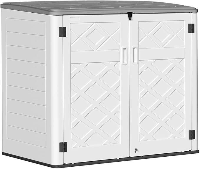 KINYING Horizontal Outdoor Storage Shed,47 Cu.ft Resin Outdoor Storage Cabinet Waterproof for Garden/Patio/Backyards-VerdiqueGarden
