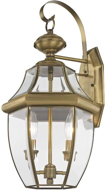 Livex Lighting 2251-07 Monterey 2 Light Outdoor Bronze Finish Solid Brass Wall Lantern with Clear Beveled Glass, 20.25" x 10.5" x 20.25"-VerdiqueGarden